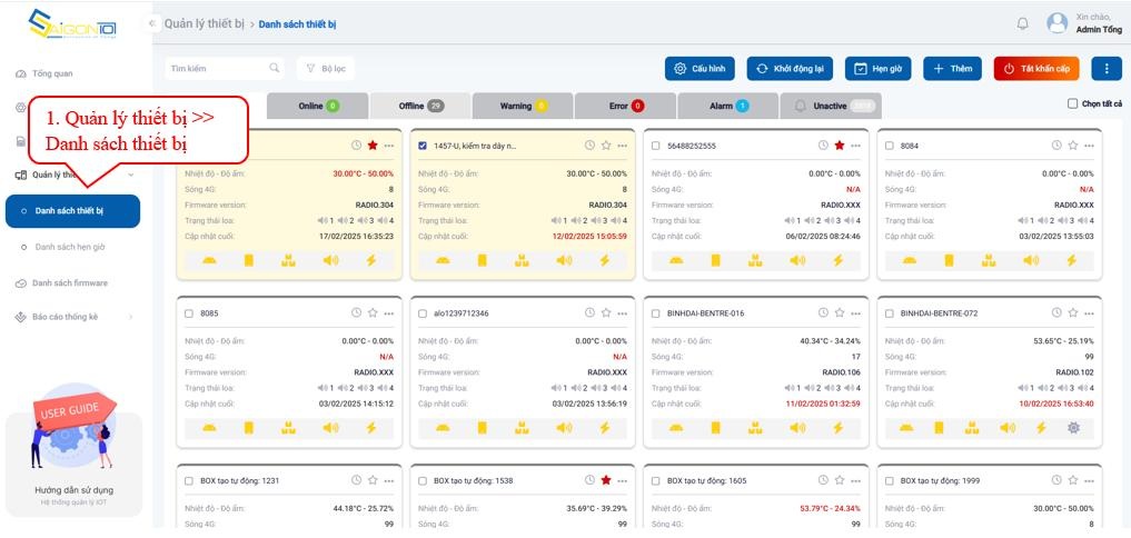 Màn hình quản lý giám sát IoT IPAB